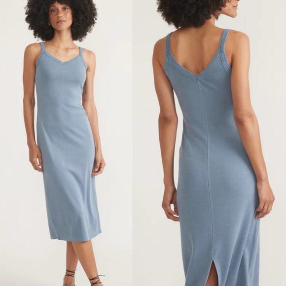 Marine Layer Dresses & Skirts - Marine Layer Lexi Sun-In Strap Spaghetti Dress Ribbed Midi Tight Indigo Small